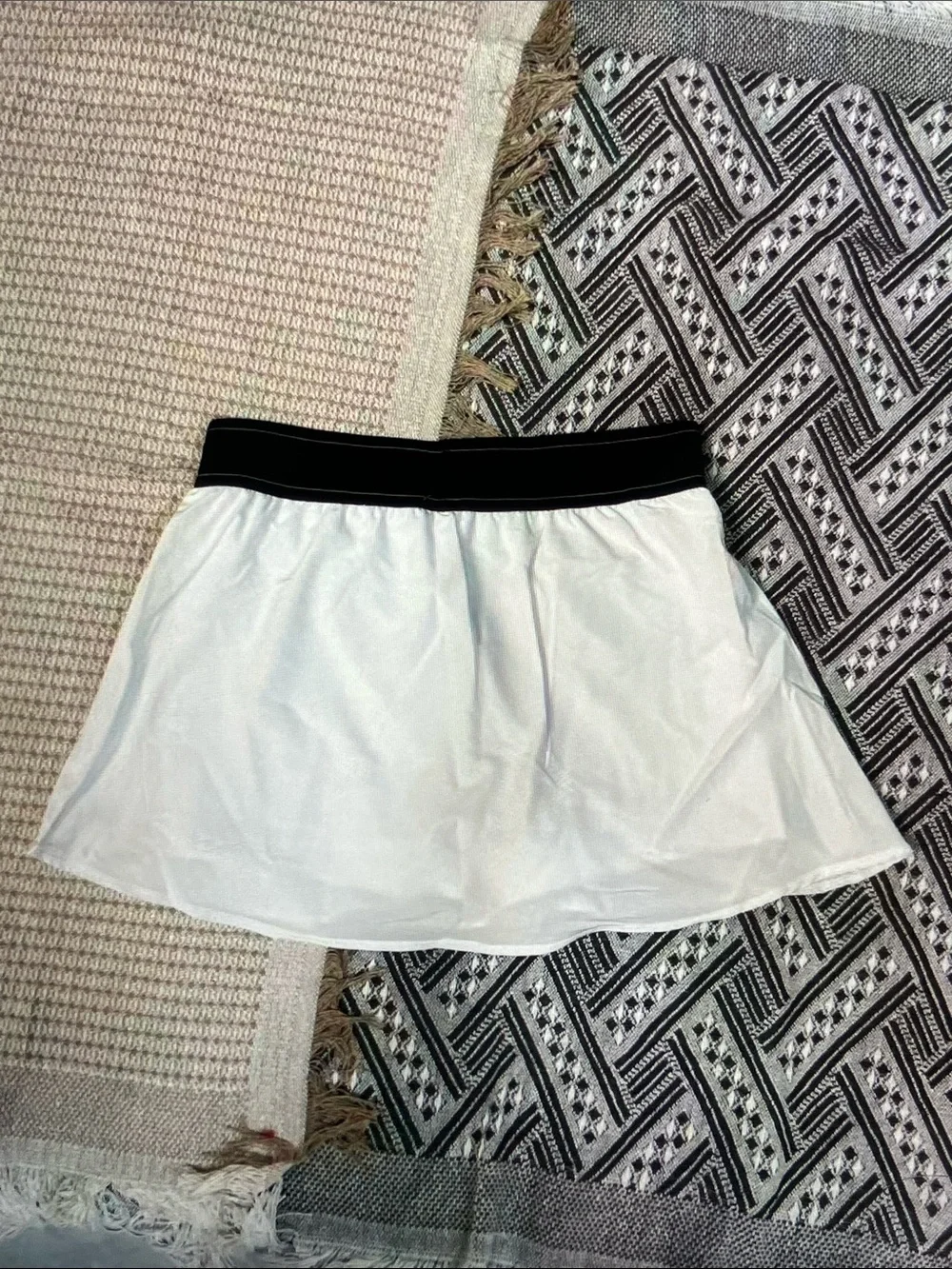 ALO Yoga White Mini Skirt with Black Waistband